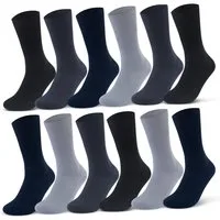 sockenkauf24 Diabetikersocken 12 Paar Damen & Herren Socken ohne Bund (Schwarz/Blau/Grau, 47-50) 100% Baumwolle ohne Naht 11000