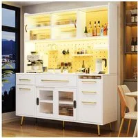 Odikalo Küchenbuffet Küchenschrank Buffetschrank mit LED & großer Stauraum (mit LED-Beleuchtung,Hochschrank für Küche & Wohnzimmer, Aufbewahrungsschrank mit Lochwand, Schublade & Glasböden)