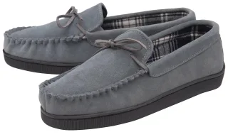 DUNLOP - Herren Hausschuhe aus echtem Wildleder mit Fleece gefüttert (12, Grau)