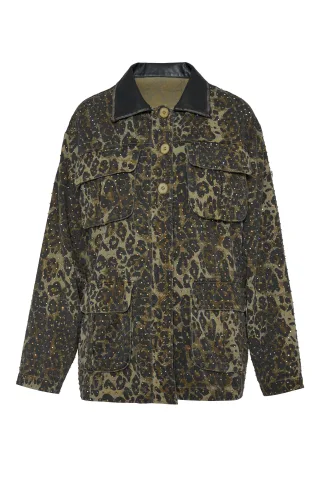 bsb - Shacket mit Animal-Print braun/grün - Gr. - XS
