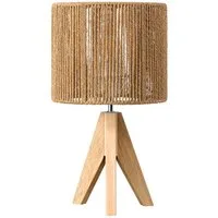 EDISHINE LED Nachttischlampe mit Seil-Lampenschirm, vintage Dekolampe, LED wechselbar, Warmweiß, Tischlampe holz mit Leuchtmittel, Boho Tischleuchte für Schlafzimmer