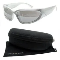 LUXXADA Sonnenbrille Damen Herren Sportbrille schnelle Brille in Silber Verspiegelt (Bikerbrille mit Hardcase) Gestell Silber, Wrap Around Radbrille