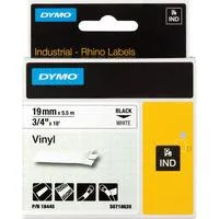 Rhino IND ORIGINAL Schriftband Vinyl 19mm x 5,5m, schwarz auf weiß permanent klebend, 18445