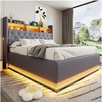 MODFU Polsterbett Doppelbett mit Kopfteil-Ablage (mit USB-Ladeanschluss, hydraulischem Stauraum, 160 x 200 cm), ohne Matratze