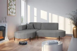 Ecksofa Designersofa VALENCIA XS in Stoff Noel Grau Ottomane Links