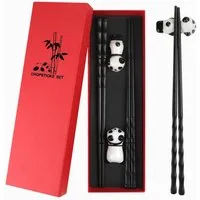 YI Essstäbchen 2 Paar Stäbchen Essstäbchen Geschenk Set mit Chinesischen Panda Halter