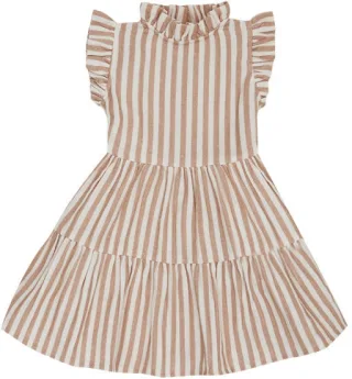 Leevje Mini-Me Leinenkleid mit Streifen - beige coffee 74/80