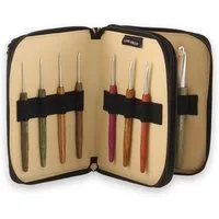 LANA GROSSA Häkelnadeln KnitPro Häkelnadel-Set Alu mit Holzgriff 14 Nadeln im stilvollen Etui, Edle Holz-Häkelnadeln 2,0 bis 12,0 mm im stilvollen Etui