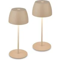 Briloner Leuchten Tischleuchte 2er Set LED Tischlampe kabellos, beige, 2er Set Tischlampe kabellos 20x8cm Beige 2,5W