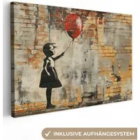 OneMillionCanvasses® Leinwandbild Graffiti - Banksy Style - Mädchen mit Luftballon, Fotodruck (1 St), Leinwand Bilder Klein, Wand Dekoration Aesthetic 30x20 cm