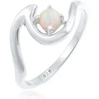 Elli Fingerring Wellen Synthetischer Opal Weiß 925 Sterling Silber