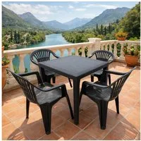 Progarden Sitzgruppe Gartenmöbel Anthrazit Tisch + 4 Stühle 5 Tlg. Set, (Set, 1-tlg., Tisch + 4 Stapelstühle), UV-Beständig, Robust, Wetterfest, Made in Italy, Hochwertig