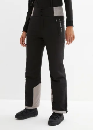 bonprix Ski Thermo-Funktionshose mit High Waist Bequembund wasserdicht, schwarz, Gr.48, wasserdichte Skihose mit High-Waist Gummitbund und verschließbaren Fleecetaschen, Straight Fit