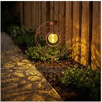 GLOBO LIGHTING LED Solarleuchte, LED-Leuchtmittel fest verbaut, Warmweiß, Solarlampe Gartenleuchte Außenlampe LED Erdspieß Dekolampe rost H 41cm