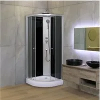 Aloni Eckdusche SK2479, Komplettset mit Duschwanne, Brause, Rückwand & Ablauf, ESG-Sicherheitsglas (nach EN 1250-1), 1-tlg., mit Schiebetür, platzsparende Dusche für kleine Badezimmer mit Glasabtrennung