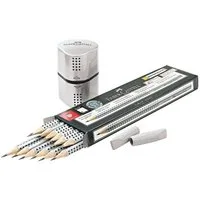 Faber-Castell Bleistift Grip 2001, (15-tlg), Sonderset inkl. Radierkappen und Spitzdose, HB (mittelweich), Dreikant