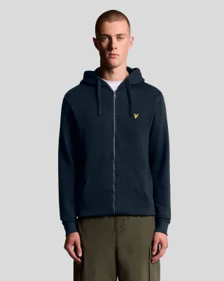 Lyle & Scott Loopback-Hoodie aus Baumwolle mit durchgehendem Reißverschluss – Marineblau