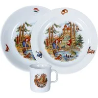 L.E.R.D.93 Kindergeschirr-Set Kindergedeck 3-tlg. Porzellan Wunderschönes buntes Märchenmotiv "Der Froschkönig" ., Porzellan, Kindergedeck 3-tlg. Porzellan Wunderschönes buntes Märchenmotiv "Der Froschkönig" .