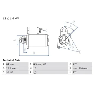 Bosch Anlasser 1,4 kW Alfa Chevrolet Citroen Fiat Ford Opel Peugeot 1,3