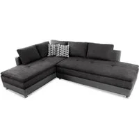 luma-home Ecksofa 15106, Dauerschläfer-Doppelbett B306/T223/H95 cm, Bettkasten, Regal, Boxspring, Federkern, Wellenunterfederung, Topper, Schwenkteil rechts, Mikrofaser Anthrazit/Kunstleder Grau