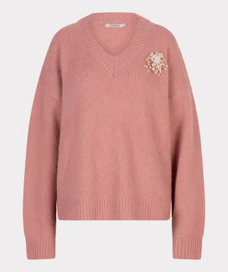 Esqualo - Strickpulli mit Perlenbrosche pink - Gr. - S