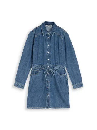 TOM TAILOR Denim - Jeans-Hemdblusenkleid mit Bindegürtel blau - Gr. - L