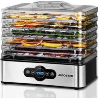 Aigostar Dörrautomat Dörrgerät mit Temperaturregler, 99h-Timer, 5 Einlegefächer, 35-70°C 240,00 W, 5 Etagen, LED-Anzeige, Edelstahl, Gemüse Fleisch, Kräuter, Rindfleisch, Pilze