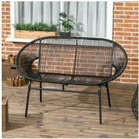 Outsunny Gartenbank Polyrattan Sitzbank 2-Sitzer Rattanbank bis 260 kg belastbar (Balkonbank, 1-St., Parkbank), für Terrasse, Balkon, Stahl, Schwarz