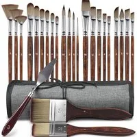 SURFOU Malpinsel pinselset acrylfarben 25-teiliges Künstler Pinselset mit Tasche, Inkl. Malmesser, Synthetik & Birkholzpinsel, ideal für Anfänger & DIY