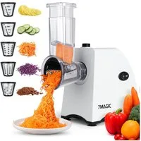 KNKA PRO Gemüseschneider Elektrischer Gemüsehobel, Obst- und Gemüsereibe, Multifunktionsreibe, 250 W, 5 Edelstahleinsätze, abnehmbar, leicht zu reinigen, für Obst & Gemüse