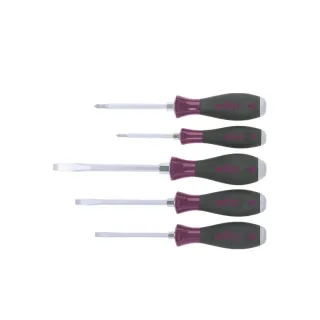 Wiha Schraubendreher Set MicroFinish Schlitz, Phillips mit durchgehender Sechskantklinge und massiver Stahlkappe 5-teilges Set - 29138