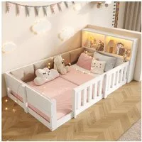 Flieks Holzbett, Kinderbett Bodenbett 90x200cm mit LED-Lichtleiste