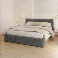 FDM Polsterbett AMBER modern mit Bettkasten MADE IN EU - mit Cord Bezug (verfügbar 90x200 120x200 140x200 160x200 180x200cm, Bettrahmen, Bett, mit großen gepolsterten Kopfteil, mit Bettkasten zum aufklappen), Hebbarer Metallrahmen, Bettkasten, mit/oh
