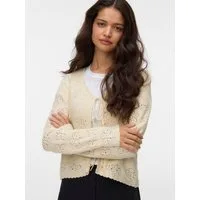 Vero Moda Strickjacke VMAVA LS V-NECK TIE STRING CARDIGAN Baumwolle, gewellte Strickbündchen