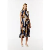 comma Midikleid Kleid Midi Satin-Kleid mit Stehkragen