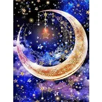 LA CUTE Malen nach Zahlen 5D Diamant Painting Funkelnder Mond Set für kreative DIY-Dekoration. (DIY Diamant Painting Set für kreative Bastelprojekte., Inklusive HD-Leinwand (40x30 cm), runden Diamanten, Klebestift), Hohe Haftung, langlebig, brilliant