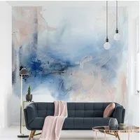 Bilderdepot24 Vliestapete Abstrakt Abstrakt Blau Rosa Aquarell Tapete Wanddeko Modern Kunst, Glatt, Matt, (Vliestapete inkl. Kleister oder selbstklebend), Wohnzimmer Schlafzimmer Küche Flur Fototapete Motivtapete Wandtapete
