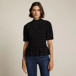 Silk Knit Smok-Shirt mit kurzen Ärmeln für Damen, Damen, size: regular, Schwarz, Polyester-Mischung, by Lands' End