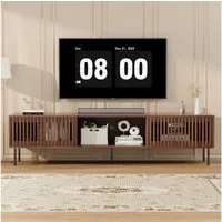 Insma Lowboard Modern TV-Schrank Fernsehrschrank mit 2 Lamellentüren 176×44×44cm, TV-Board stehend mit Stauraum & offenen Fächern