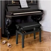 HOMCOM Klavierbank Höhenverstellbare Klavierbank mit Lederkissen (Pianobank, 1-St., Kunstleder Gummiholz), Schwarz 63 x 33 x 45-56 cm