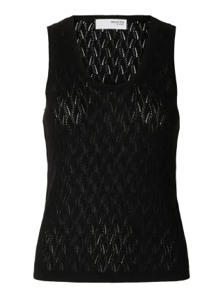 SELECTED WOMEN - SLFAGNY SL KNIT TOP U-NECK black - Gr. - XL