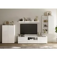 Home affaire Wohnwand Rio, 4tlg. Breite 300 cm, modernes, elegantes Wohnzimmer-Set, (4-St), (Lowboard, Highboard, Hängevitrine, Wandboard), MDF-Fronten geriffelt