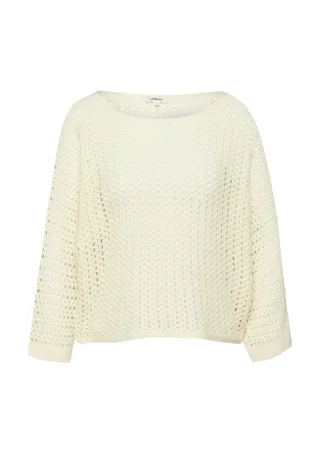 s.Oliver Red Label - Strickpullover mit Lochmuster und U-Boot-Ausschnitt weiß - Gr. - 44