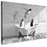 OneMillionCanvasses® Leinwandbild Pinguine - Vintage - Tiere - Schwarz - Weiß, Fotodruck (1 St), Bilder für Badezimmer, Bad und Toiletten Deko, Bild WC 30x20 cm