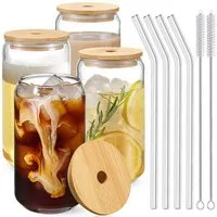 mixed24 Gläser-Set 4er Set Trinkgläser mit Bambusdeckel, 4-tlg.