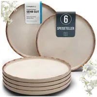 PURE LIVING INTERIOR DESIGN Geschirr-Set Pure Living Speiseteller 6er 26cm »Rustic«, Steingut, Beige, 6 Personen, Steingut, Authentischer Landhausstil, Reaktive Glasur – jedes Stück ein Unikat,…
