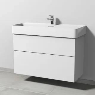 Sanipa 3way Waschtischunterbau zu Laufen VAL Waschtisch mit 2 Auszügen, Weiß-Soft SM82443