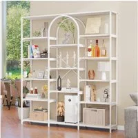 Merax Bücherregal Vitrine 180 cm, Modernes Standregal mit Bögen, 1-tlg., für Wohnzimmer Büro, Metall Regal