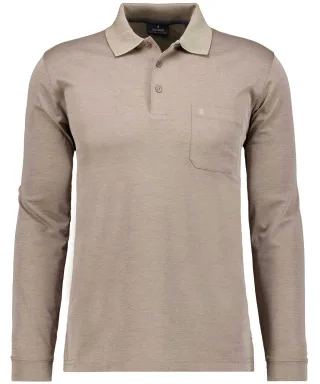 RAGMAN - Softknit-Polo mit Brusttasche, Langarm beige-melange - Gr. - M