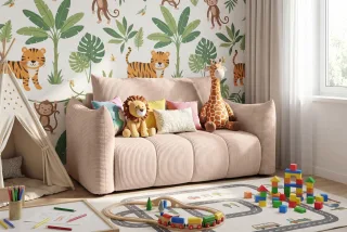Sofa 2er-Sitzer mit Liegefunktion ONTARIO in Stoff Poso Hellrosa